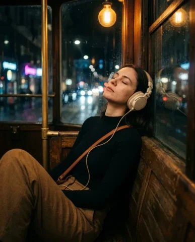 Cinematic Portrait — European Tram Solitude 5 — Nano Banana AI Prompt: Hyper-realistic cinematic portrait of a person (preserve 100% of the face, use t...