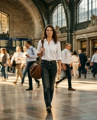 Frozen in Motion — Grand Central Station 5 — Nano Banana AI Prompt: Cinematic shot through a grand analog departures board mounted on the station wa...