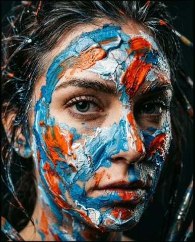 Impasto Acrylic Face Canvas — Macro Editorial Portrait 2 — Nano Banana AI Prompt: An extreme close-up macro portrait that transforms the human face into a living...