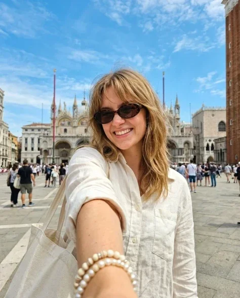 Wide-Angle Smartphone Selfie at Italian Landmark 1