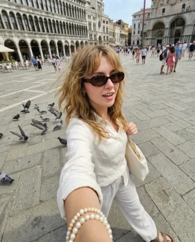 Wide-Angle Smartphone Selfie at Italian Landmark 3 — Nano Banana AI Prompt: Samsung Galaxy S25 Ultra of the young woman in her early 20s walking through the...