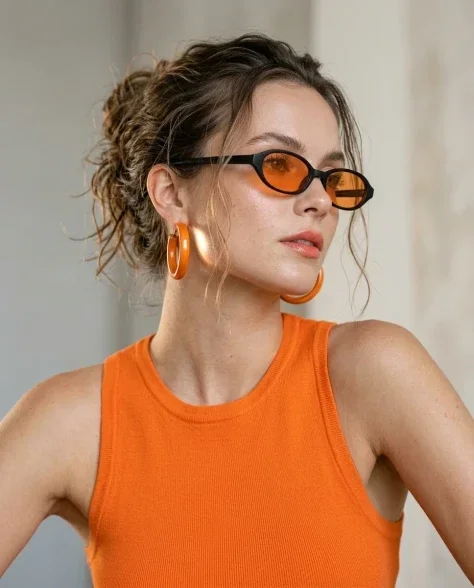 High-Fashion Editorial Portrait with Vivid Tangerine Accents 3