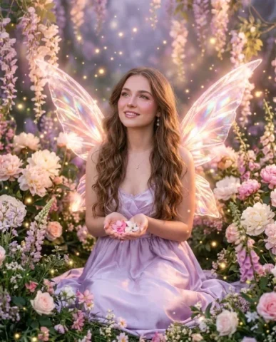 Dreamy Fairy Editorial Portrait in a Secret Garden 1 — Nano Banana AI Prompt: Aspect ratio 1:1. --ar 1:1 A fantasy editorial portrait with a dreamy fairy aes...