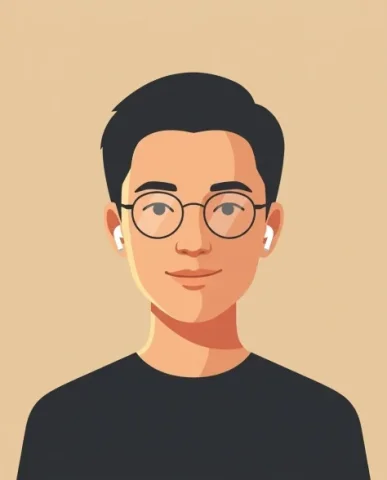 Cinematic Vector Fashion-Editorial Portrait for UI Identity 2 — Nano Banana AI Prompt: Minimal modern casual styling: a simple dark crew-neck shirt and thin round eyeg...