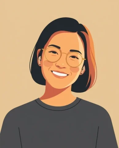 Cinematic Vector Fashion-Editorial Portrait for UI Identity 6 — Nano Banana AI Prompt: Clean flat vector portrait of a person in a dark crew-neck shirt and round glass...