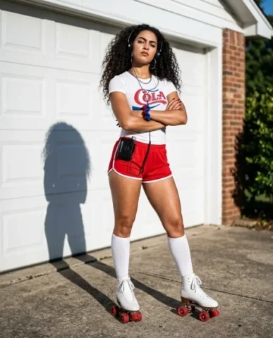 80s Retro Athleisure Roller Skate Portrait 2 — Nano Banana AI Prompt: Hasselblad quality. --ar 4:5 An ultra-photorealistic RAW photograph of the young...