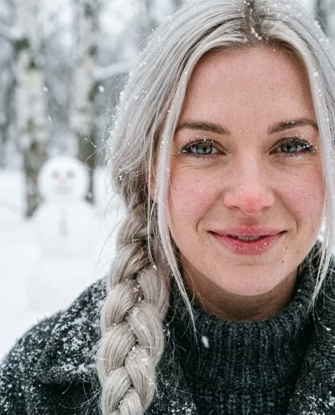 Cinematic Winter Portrait with Stylized Snowman Companion 2