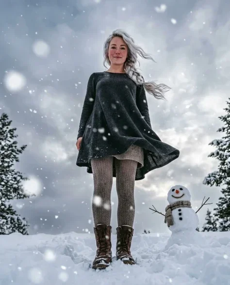 Cinematic Winter Portrait with Stylized Snowman Companion 5