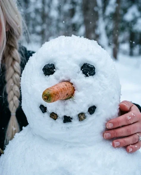 Cinematic Winter Portrait with Stylized Snowman Companion 6