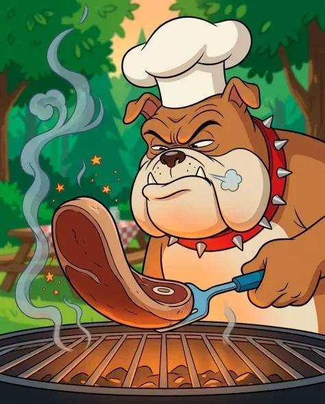 Anthropomorphic Bulldogs at an Outdoor Barbecue — Cel Animation 2