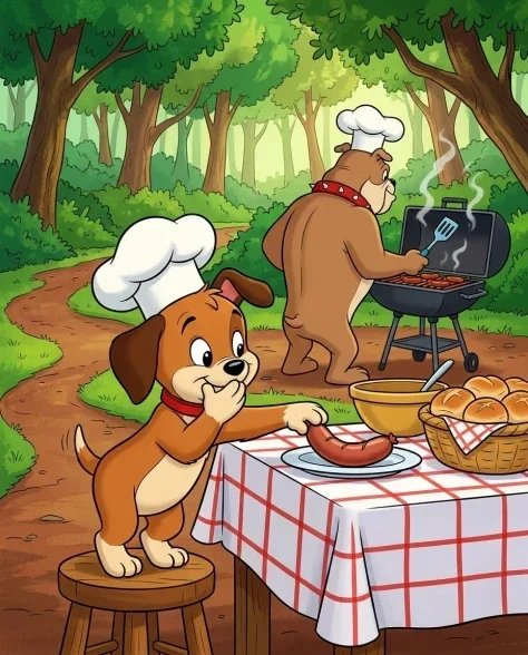 Anthropomorphic Bulldogs at an Outdoor Barbecue — Cel Animation 3