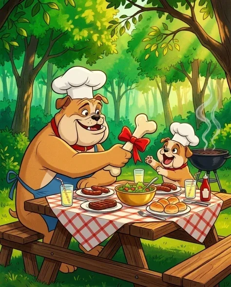 Anthropomorphic Bulldogs at an Outdoor Barbecue — Cel Animation 4