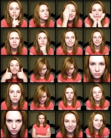 Extreme Lo-Fi Webcam Contact Sheet — 48 Panels 6 — Nano Banana AI Prompt: An early-2000s webcam contact sheet arranged in a 4-column by 6-row grid totalin...