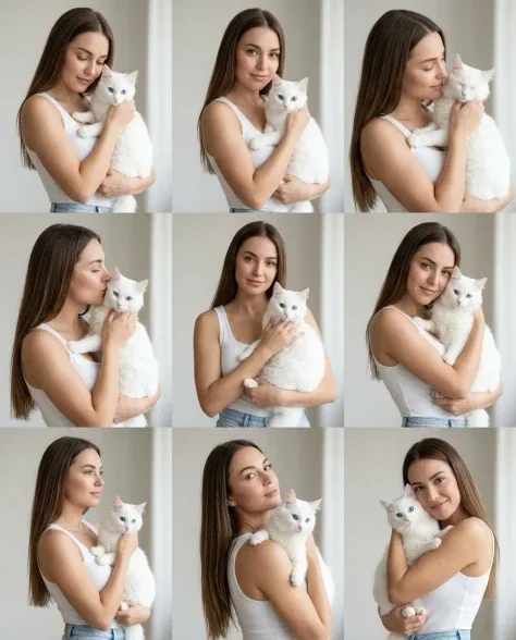 Nine-Panel Editorial Grid with White Cat Companion 1