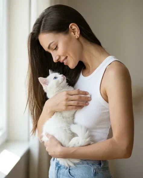 Nine-Panel Editorial Grid with White Cat Companion 4