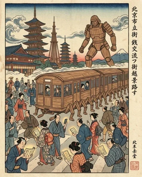 Edo-Period Ukiyo-e Reimagining of a Modern City Scene 1