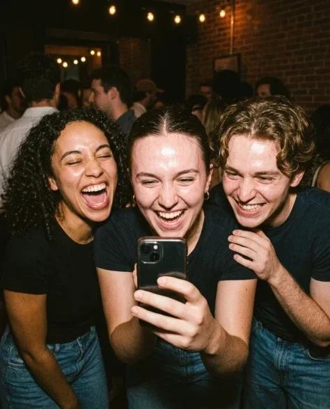 Vintage Flash Indoor Party Group Selfie 2