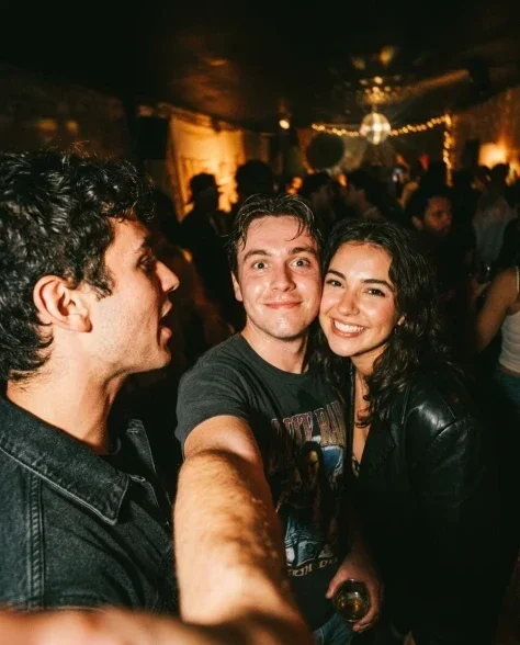 Vintage Flash Indoor Party Group Selfie 5