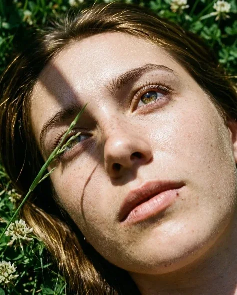 Photorealistic Close Portrait on Grass in Harsh Sunlight 2