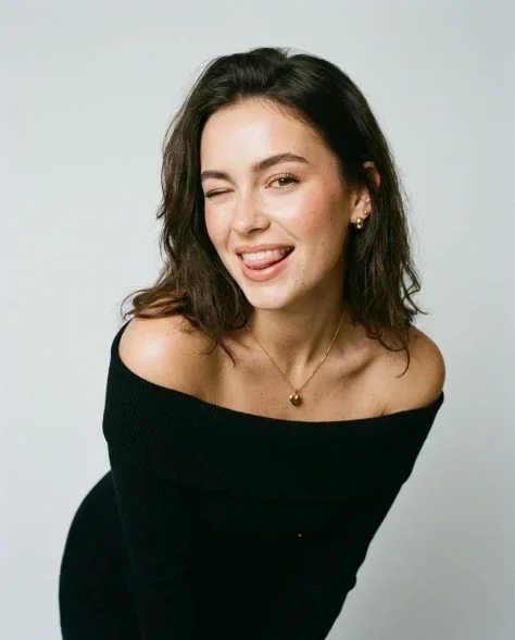 Clean Studio Portrait with Playful Wink Expression 1