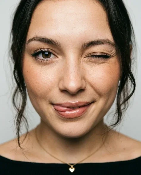 Clean Studio Portrait with Playful Wink Expression 3