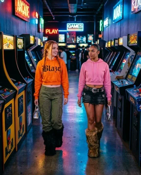 Retro Arcade Duo in Y2K Fashion — Three-Shot Series 2