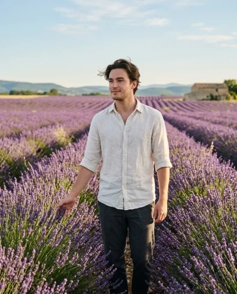 Cinematic Portrait in Lavender Field at Sunrise 1