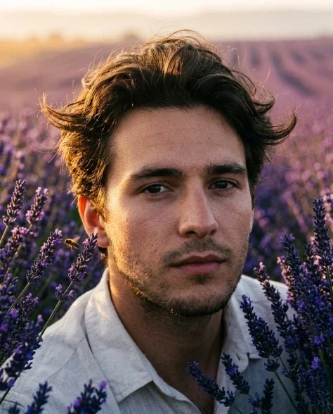 Cinematic Portrait in Lavender Field at Sunrise 2