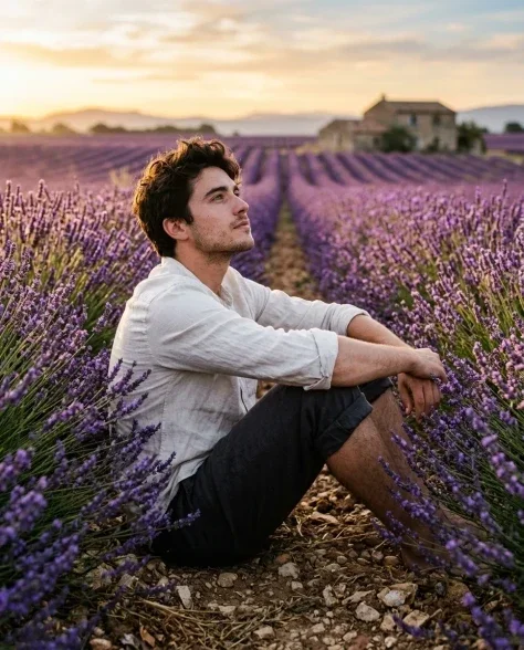 Cinematic Portrait in Lavender Field at Sunrise 4