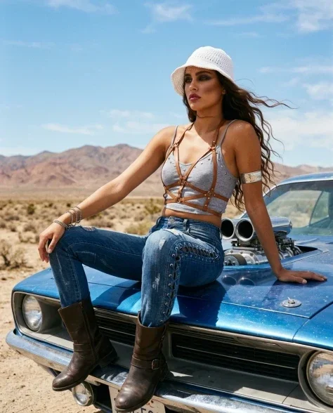 Desert Fashion Editorial with Classic Muscle Car 3