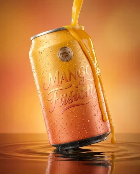 Ultra-Realistic Mango Beverage Can Product Photography 2