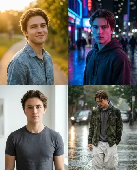Cinematic 2x2 Grid Portrait with Consistent Identity 2