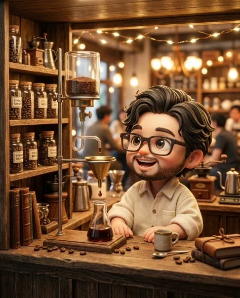 Miniature Vintage Café Diorama with Chibi Figure 1