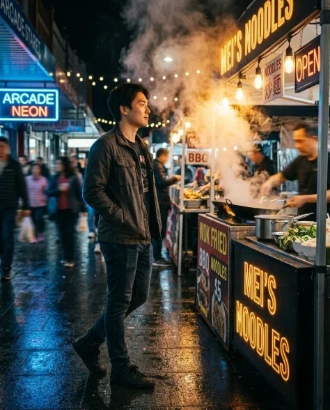 Cinematic Night Market Walk with Motion Blur 4