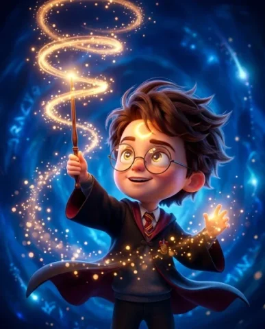 3D CGI Big-Head Cartoon Wizard Character 3 — Nano Banana AI Prompt: Soft cinematic lighting creates gentle specular highlights on the spectacle lens...