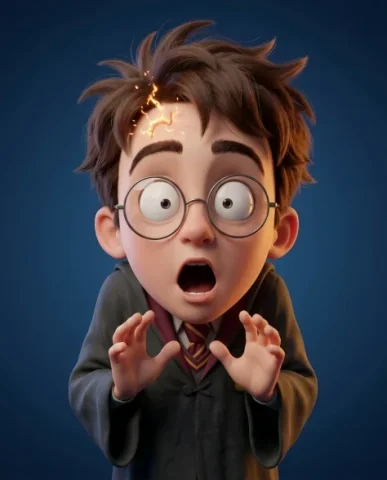 3D CGI Big-Head Cartoon Wizard Character 5 — Nano Banana AI Prompt: His expression is concentrated yet thrilled — the joy of magic. The dark academi...