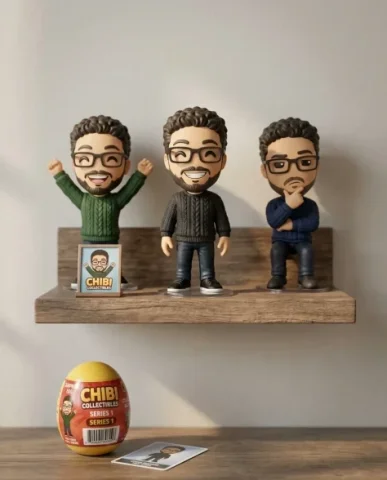 Surprise Egg Collectible Figurine Product Photography 5 — Nano Banana AI Prompt: Soft natural window light creates gentle directional shadows. In the lower-right...