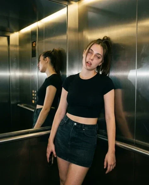 Late-Night Elevator Mirror Selfie Portrait 5