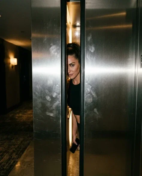 Late-Night Elevator Mirror Selfie Portrait 7