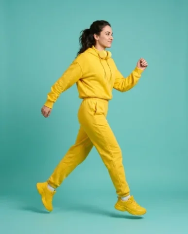 Vibrant Three-Panel Editorial Collage 4 — Nano Banana AI Prompt: She wears a bright yellow pullover hoodie and cushioned over-ear headphones in m...