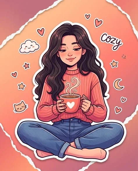 Vibrant Sticker Art Portrait Illustration 4