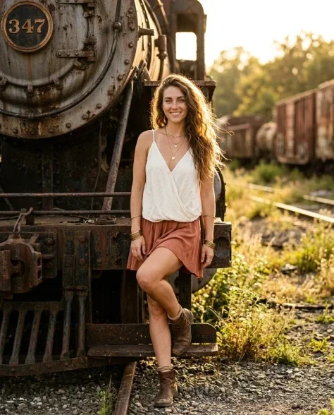 Golden Hour Editorial Portrait at Abandoned Rail Yard 1