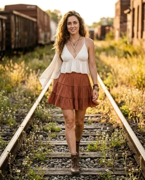 Golden Hour Editorial Portrait at Abandoned Rail Yard 2
