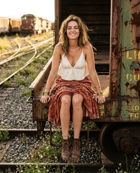 Golden Hour Editorial Portrait at Abandoned Rail Yard 4