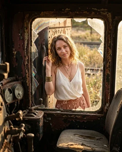 Golden Hour Editorial Portrait at Abandoned Rail Yard 5