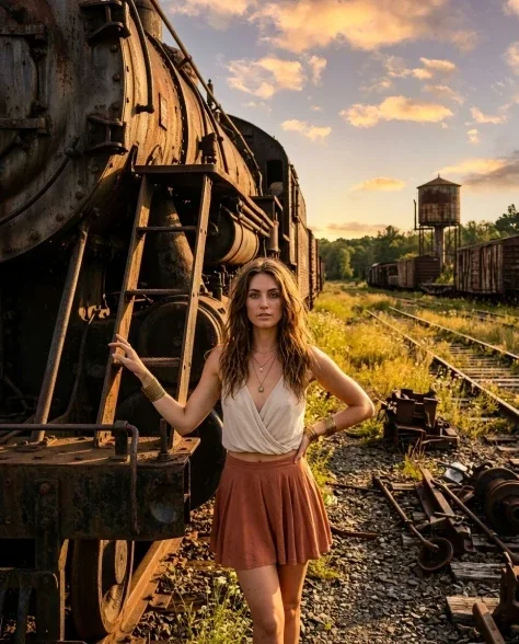 Golden Hour Editorial Portrait at Abandoned Rail Yard 7