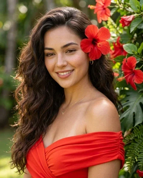 Romantic Digital Portrait with Tropical Flowers 1