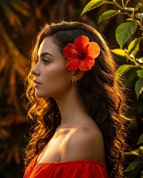 Romantic Digital Portrait with Tropical Flowers 4