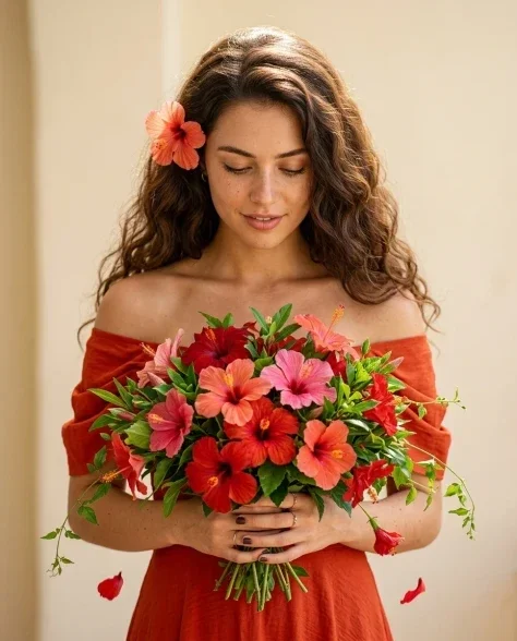 Romantic Digital Portrait with Tropical Flowers 5