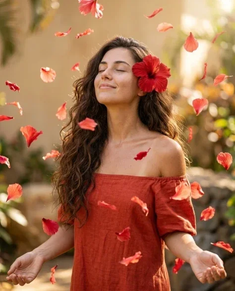 Romantic Digital Portrait with Tropical Flowers 6
